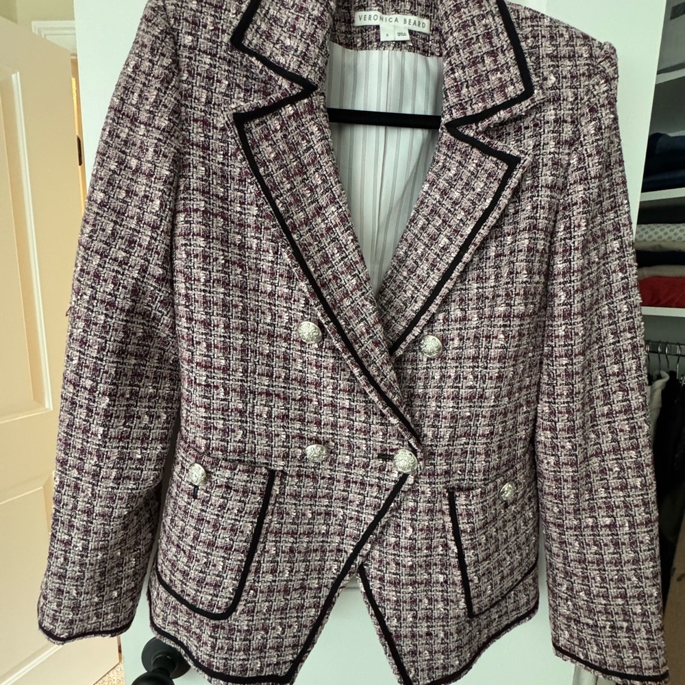Veronica Beard Women's Tweed Blazer - Black, White, and Purple